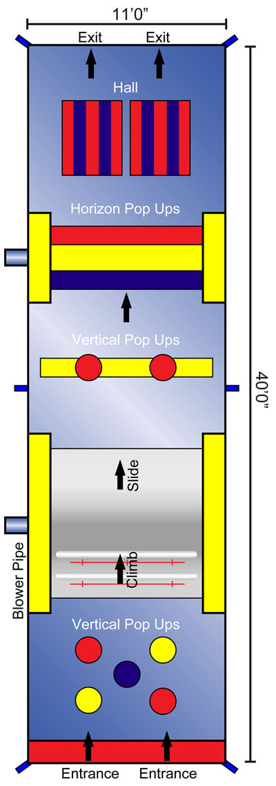 Schematics of 40' Backyard Obstacle Challenge Inflatable Moonbounce